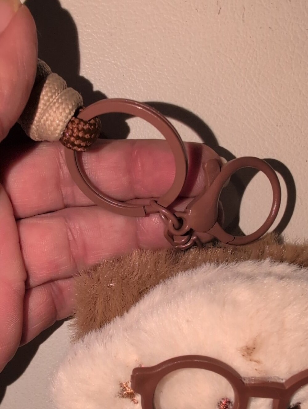 Plush Dog With Glasses  Keychain Bag Charm Mirror - Cream & Brown - Picture 7 of 8